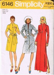 6146 SIMPLICITY 1973 MS ZIPPER SHORT-LONG SLEEVE DRESS LENGTHS PATTERN 12